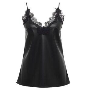 Gold Hawk Faux Leather Diana Cami Black Lace Trim Size M NWT